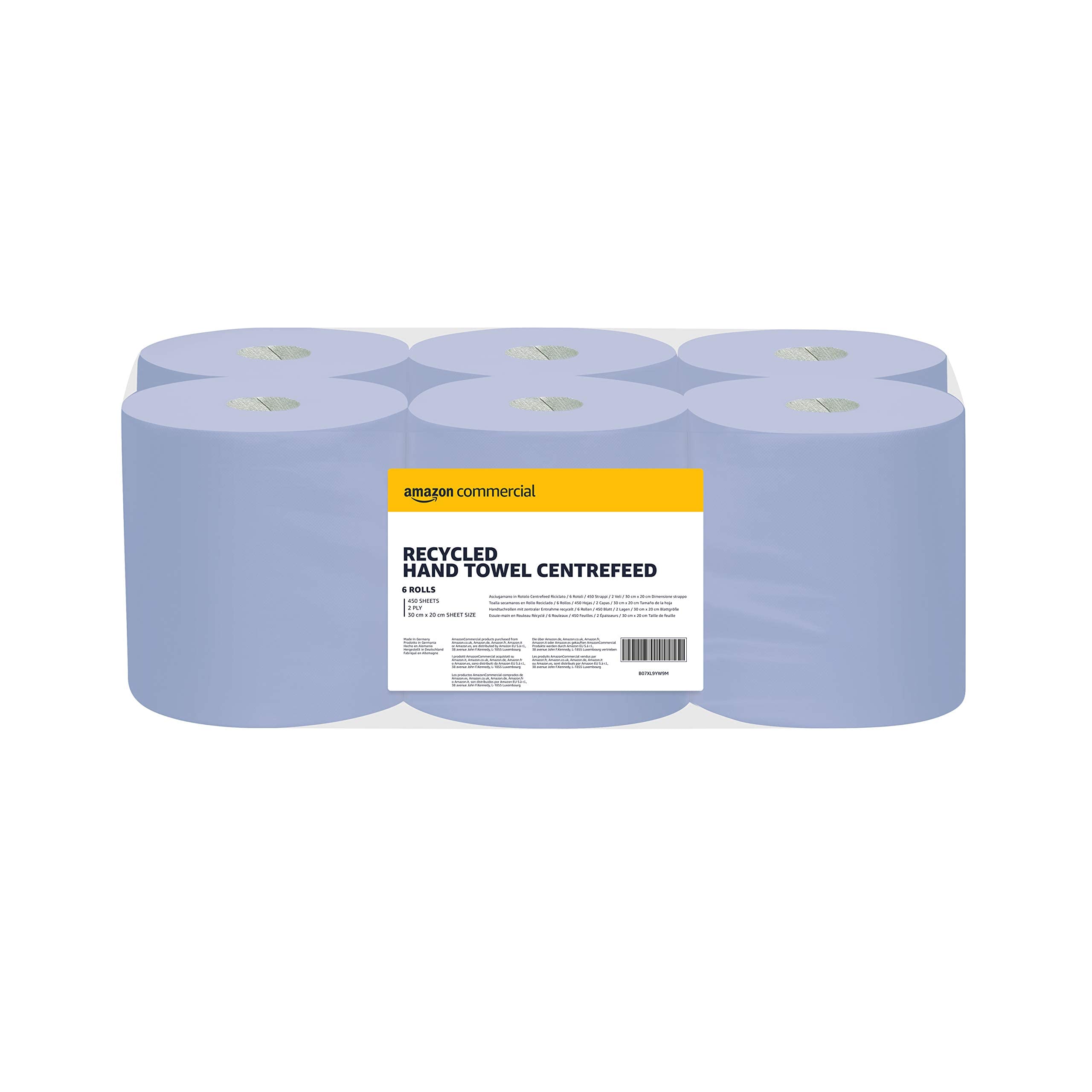 AmazonCommercial XL Multipurpose Wiping Paper, 2-ply Centrefeed, Blue Roll Recyc