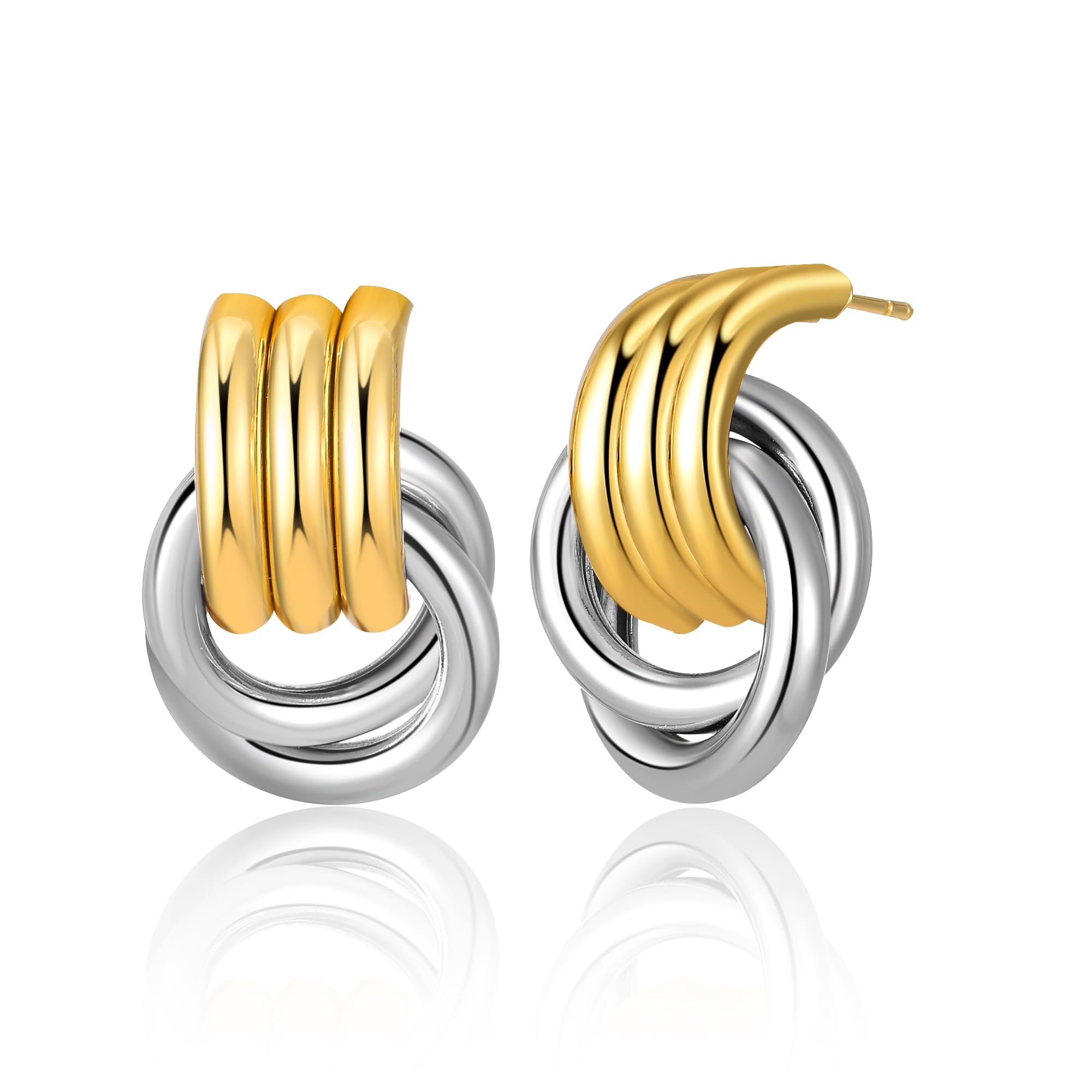 Chunky Gold Geometric Earrings for Women, Lightweight Gold Knot Dangle Drop Stat