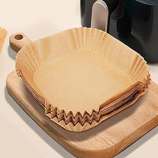 7.9-Inch Square Parchment Paper 150pcs, Food Grade Non-Stick Oil-Proof Air Fryer Liners, Baking Parchment for Medium-Large Air Fryer/Oven/Grilling (Disposable)