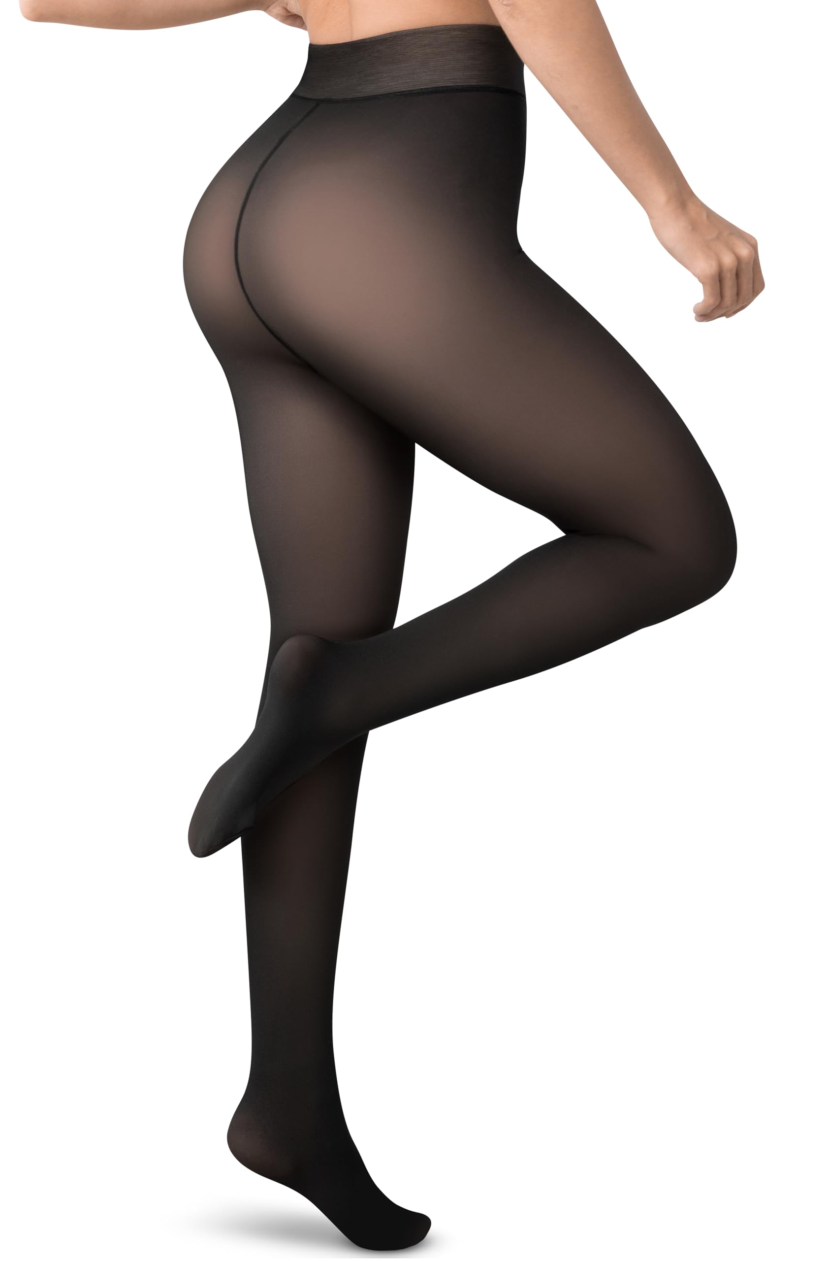 Vosda Women's Fleece-Lined Tights Warm Fake Sheer-Look Pantyhose Leggings