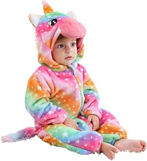 LOLANTA Unisex Rainbow Unicorn Dinosaur Dragon Baby Costume Plush One Piece Hooded Toddler