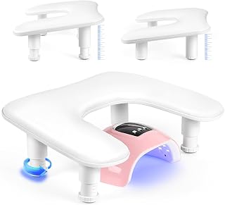LIONVISON Arm Rest for Nails Tech: U-shaped Adjustable Nail Armrest | PU Leather Manicure Hand Stand Rest for Manicurists - Thick Non-Slip Pad Long-Lasting White