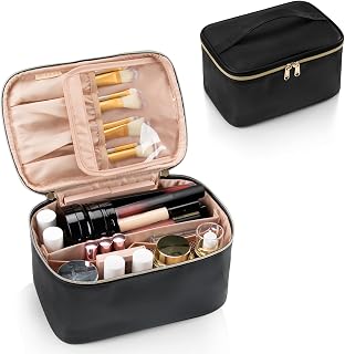 OCHEAL Makeup Bag, Portable Cosmetic Bag Black Make up Case Toiletry Bag | Large Capacity Travel Makeup Case Organizer for Women Toiletry Bag for Girls Traveling With Handle and Divider