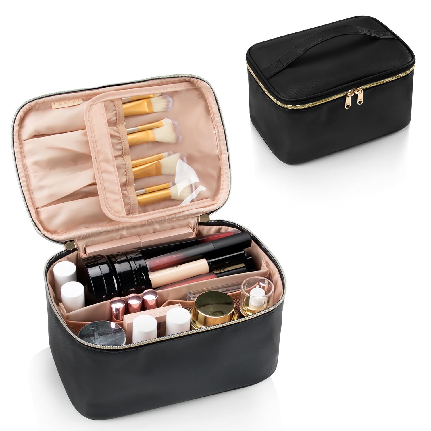 OCHEAL Makeup Bag, Portable Cosmetic Bag Black Make up Case Toiletry Bag | Large