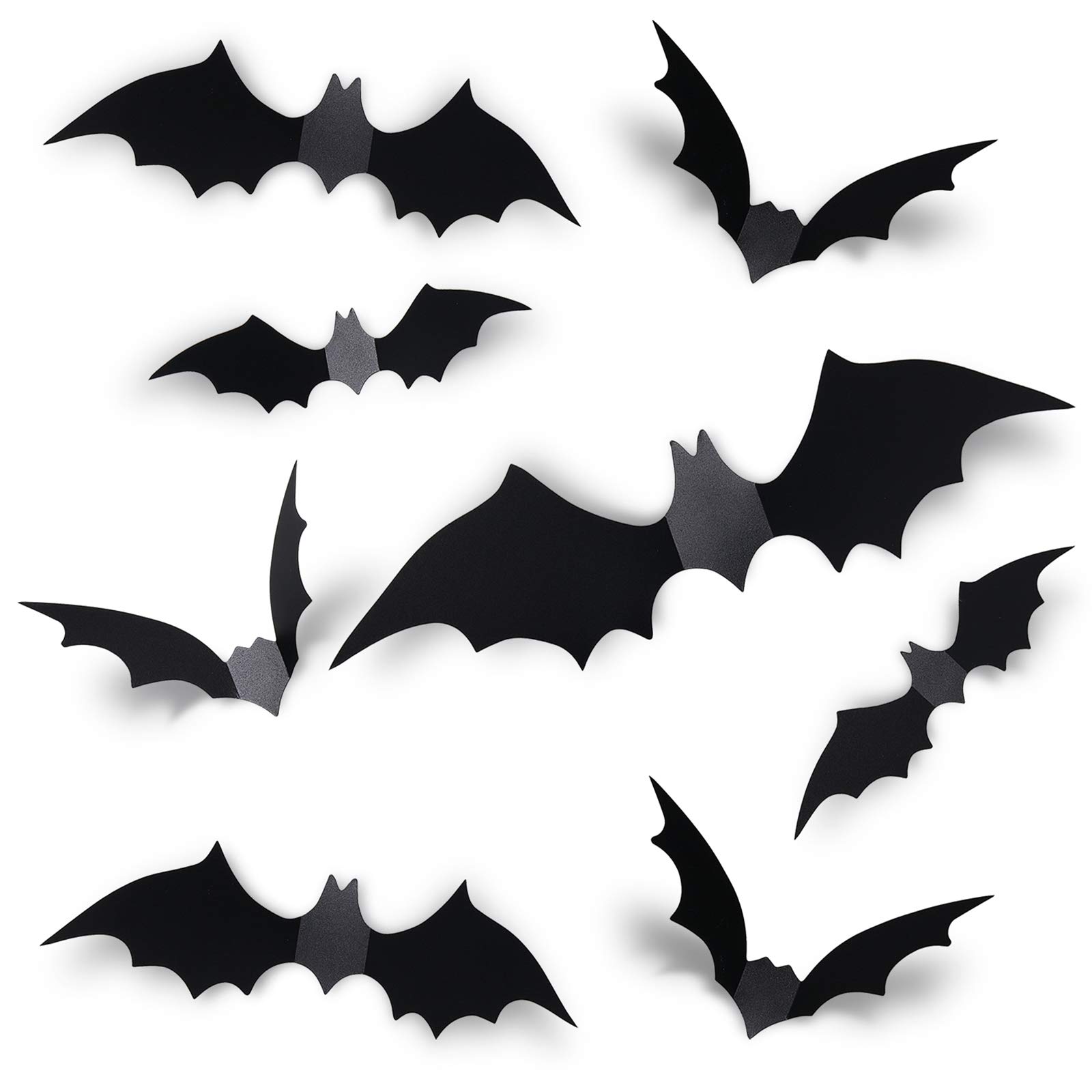 Coogam 60PCS Halloween Bats Decoration, 4 Different Sizes Realistic PVC Black 3D