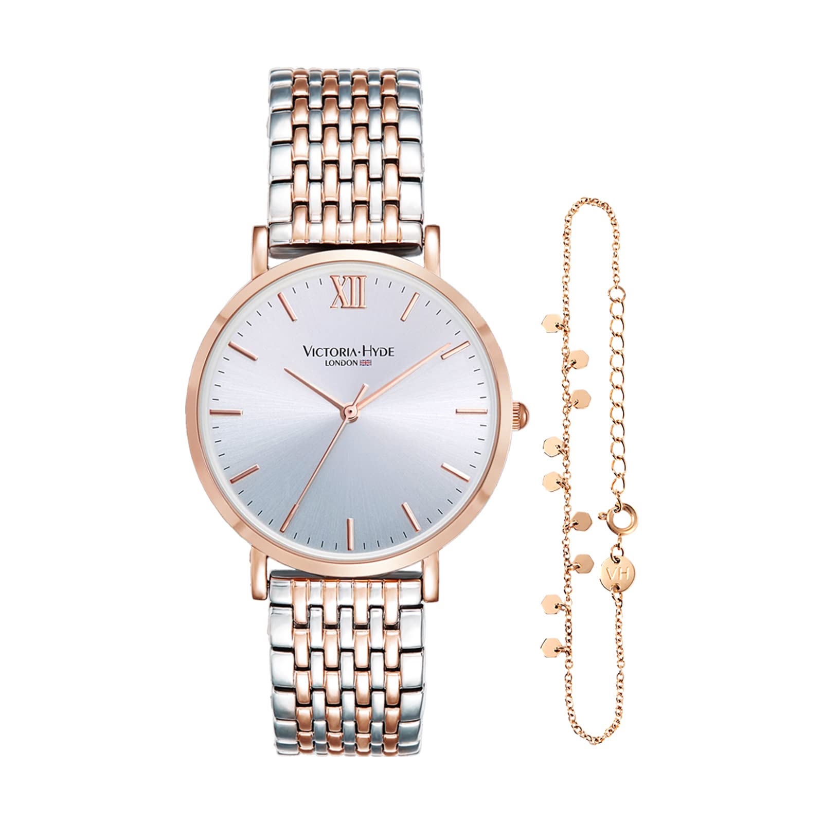VICTORIA HYDE Ladies Silver Rose Gold Big Wrist Watch Two Tone Watches for Women