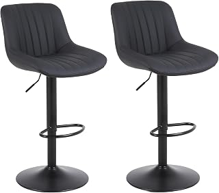 Lennnox Furniture Bar Stools Set of 2, Swivel Counter Height Barstools with Back, Adjustable Breathable Leather Bar Chairs comptemporary Black