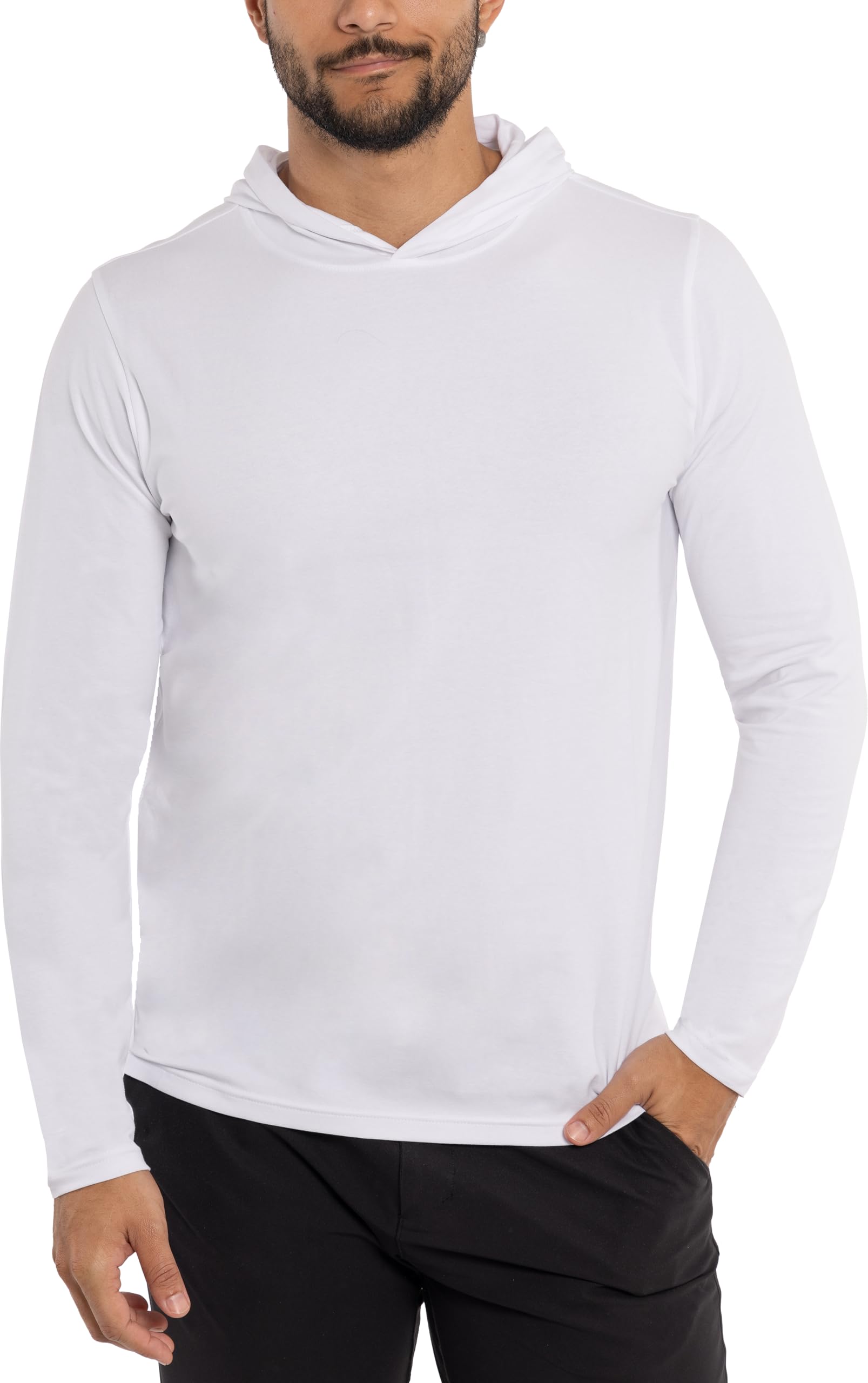 X Ray Men's Long Sleeve Hooded T-Shirt 95% Cotton Stretch Slim Fit Basic Shirt f