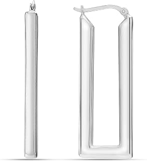 LeCalla 925 Sterling Silver Chunky Hoop Earrings for Women | Large Rectangle Shaped Earring Hoops | Handmade Classic Oval Textured Click-Top Big Hoops Earring for Women Gifts