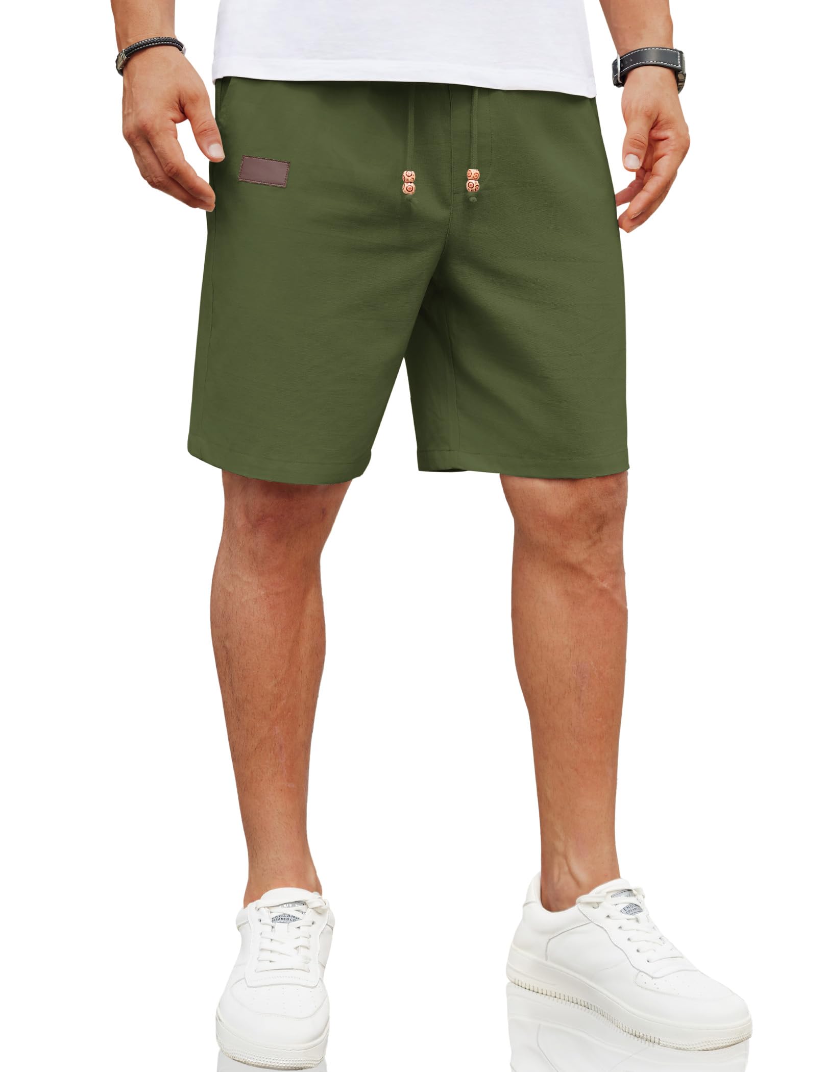 COOFANDY Men's Linen Beach Shorts Casual Drawstring Summer Vacation Shorts