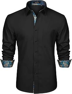 HISDERN Men's Shirt Casual Formal Classic Button Down Dress Shirts Collar Long Sleeve Regular Fit