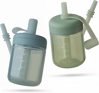 Moonkie Baby Straw cup | Silicone Toddler Sippy Cup Training Cup with Straw Lid | BPA-Free Drop-Proof Baby Cup | Led Weaning | 6 Months+, 5 oz, 2pack
