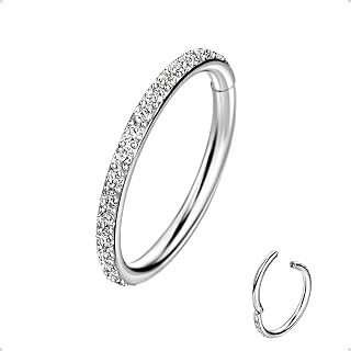 TDEBA Conch Piercing Jewelry, CZ Nose Cartilage Earring helix Rook Hoop | Silver/Gold/Black, 20/18/16G, 5-12mm, Surgical Steel, Turquoise Clear CZ, Hinged Segment, for Helix Daith Tragus Lip Lobe