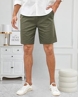 Mens Casual Shorts - Cotton Drawstring Summer Beach Stretch Twill Chino Golf Shorts