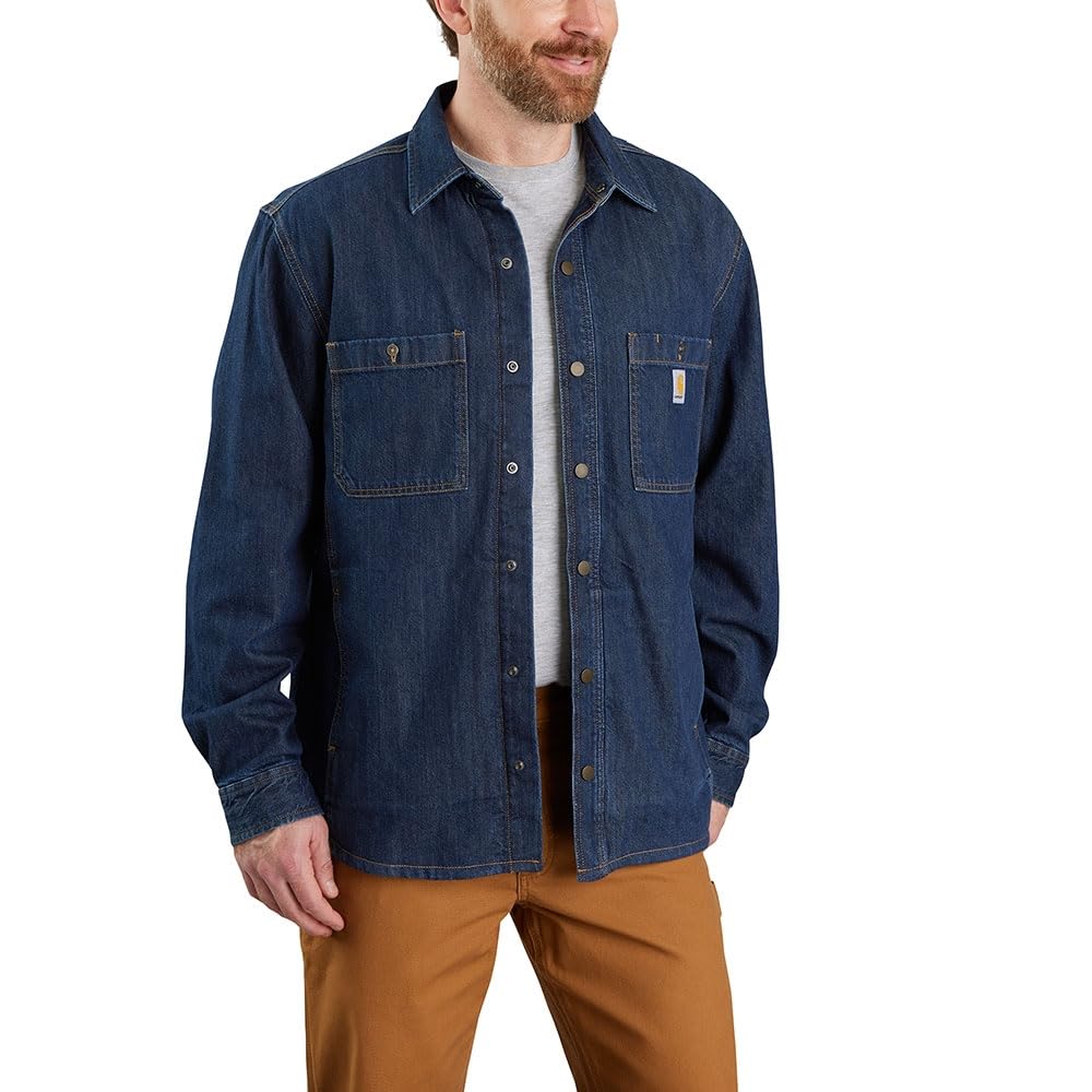 Carhartt Relaxed Fit Denim Fleece Lined Snap-Front Shirt Men's Button Down T-Shi