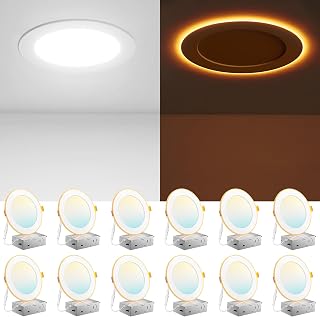 Amico 12 Pack 6 Inch LED Recessed Light with Night Light, 5CCT, 1100LM | Ultra-Thin Ceiling Light, 5%-100% Dimmable, No Flicker, 2700K-5000K, Canless Wafer Downlight with J-Box, 12W=110W, IC/ETL/FCC