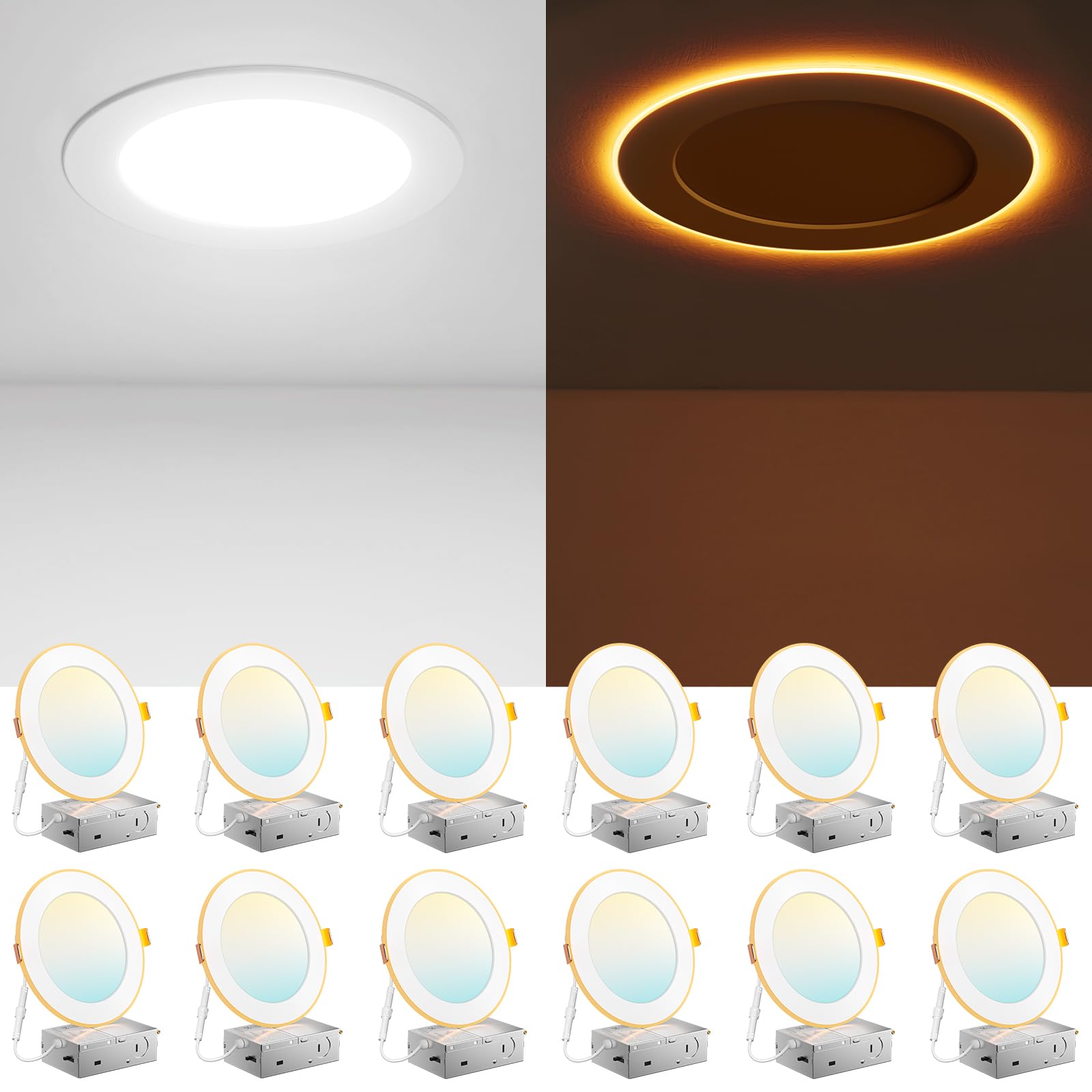 Amico 12 Pack 6 Inch LED Recessed Light with Night Light, 5CCT, 1100LM | Ultra-T