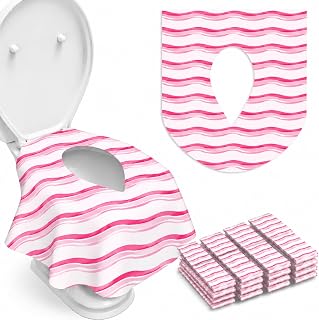 20 Pack Disposable Toilet Seat Covers, Extra Large Travel Potty Covers | Waterproof toilet seat covers for toddlers, kids &amp; adults. Portable bathroom covers for travel and potty training(Pink Waves)