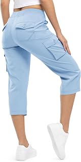 TBMPOY Womens Cargo Capris Hiking Lightweight Pants 6 Pockets Quick Dry Casual Outdoor Trip Loose Shorts Cropped Cotton