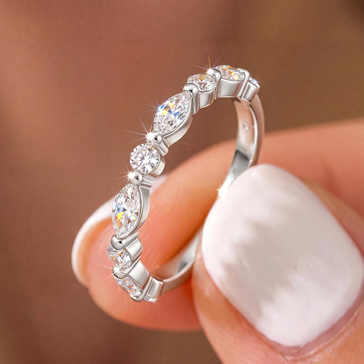 1Pcs 925 Silver 2mm Round Cubic Zirconia Ring Horse Eye For Women Daily Wear Dat