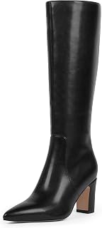 VIUGJNEX Botas altas hasta la rodilla para mujer, 7,6 cm, tacón grueso, punta puntiaguda, cremallera lateral, botas de otoño, elegantes, cómodas, a la moda
