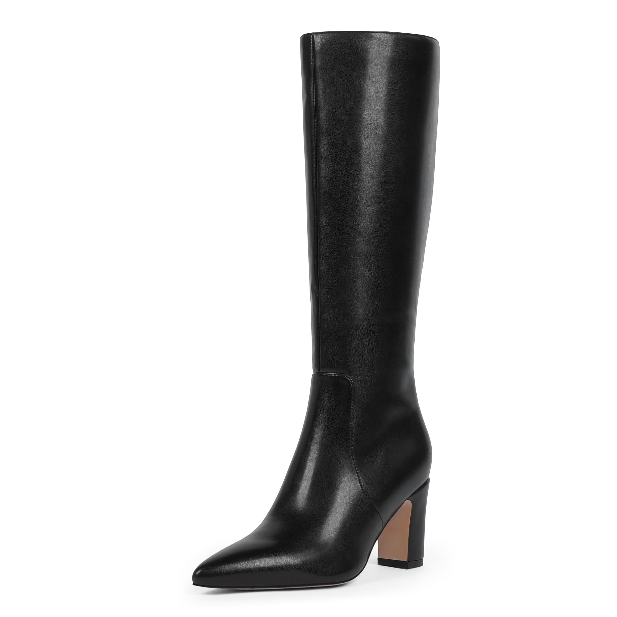 VIUGJNEX Botas altas hasta la rodilla para mujer, 7,6 cm, tacón grueso, punta pu