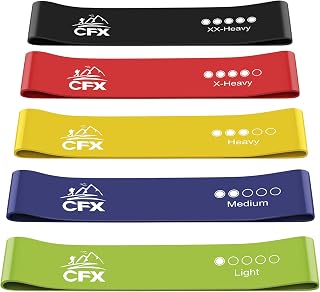 CFX Resistance Bands, Exercise Bands Skin-Friendly with 5 Different Strength Levels - for Legs and Glutes, Arms, Pilates, Yoga