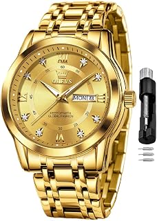 OLEVS Mens Classic Business Analog Quartz Stainless Steel Waterproof Luminous Date Diamond Watch Men Silver Watch