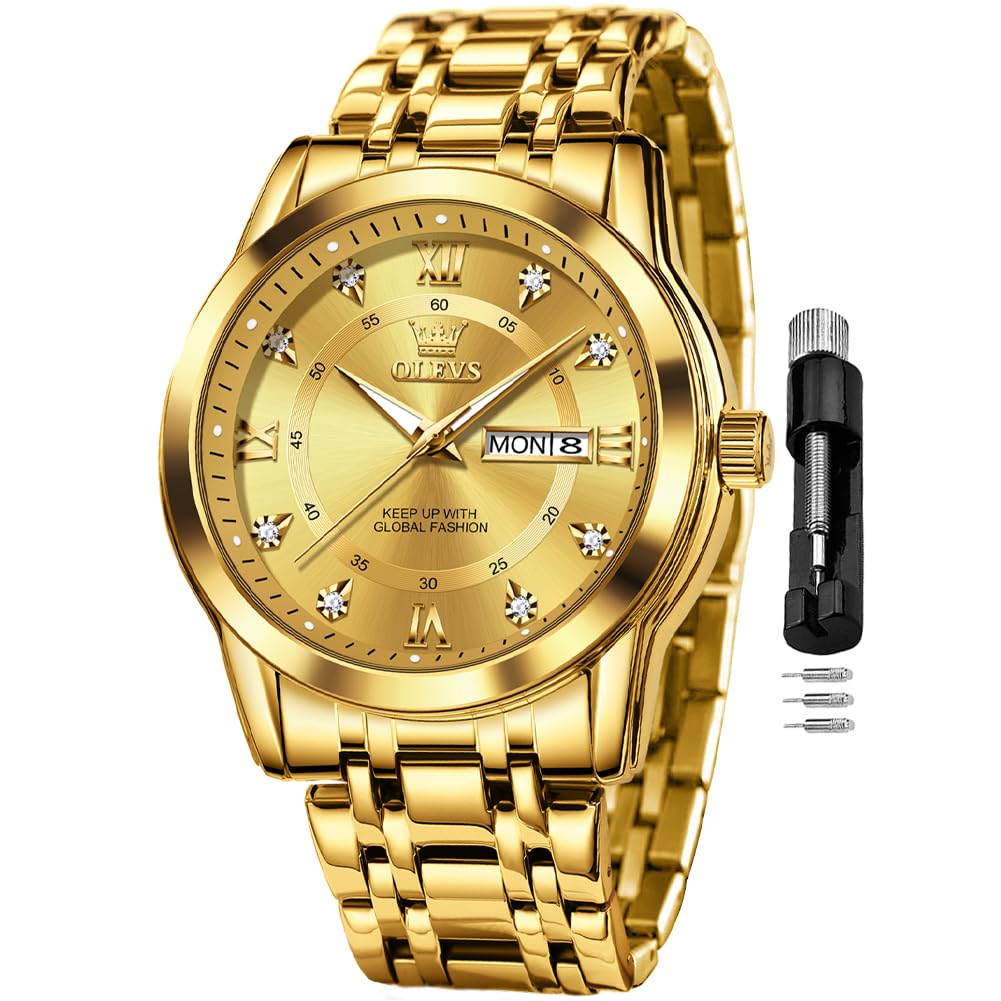 OLEVS Mens Classic Business Analog Quartz Stainless Steel Waterproof Luminous Da