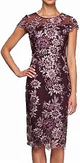 Alex Evenings Women's Short Floral Embroidered Cocktail Sheath Dress, Wedding Guest, Formal Gown (Petite and Regular Sizes)