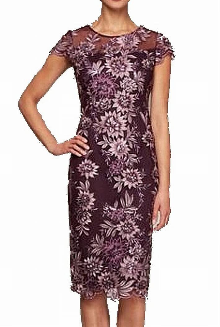 Alex Evenings Women's Short Floral Embroidered Cocktail Sheath Dress, Wedding Gu