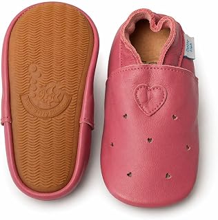 Dotty Fish Barefoot Leather First Walker Shoes, Non-Slip Rubber Sole | Flexible, Lightweight, Elasticated ankles, Wide toe area