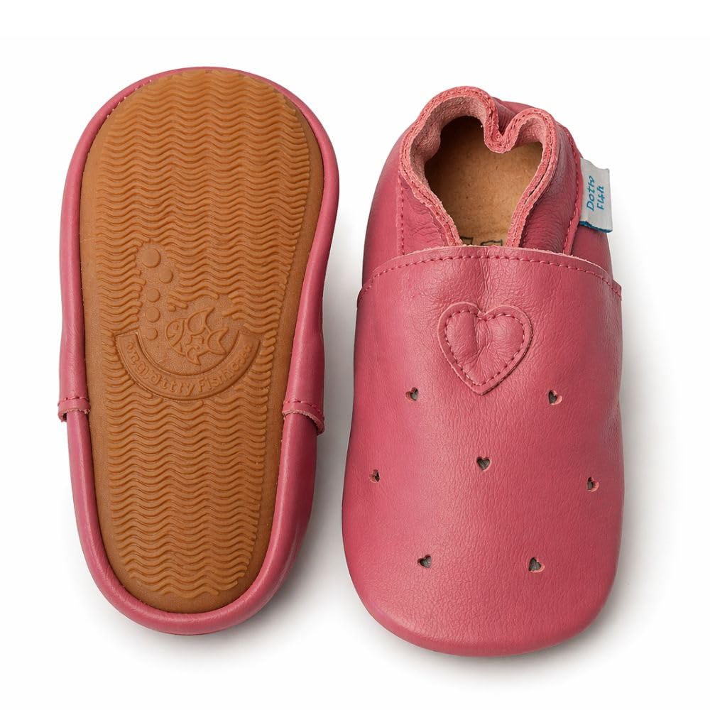 Dotty Fish Barefoot Leather First Walker Shoes, Non-Slip Rubber Sole | Flexible,