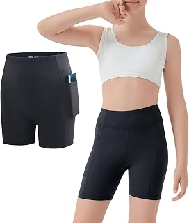 Girls Athletic Biker Shorts with Pockets Butter Soft High Waisted