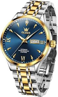 OLEVS Montre-bracelet mécanique de luxe pour homme - En acier inoxydable - Étanche - Lumineuse - Jour et date, 9956 : bracelet bicolore et cadran bleu, G