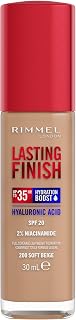 Rimmel Lasting Finish 35Hr Foundation 200 Soft Beige, Full Coverage, Hydrating, SPF20, Hyaluronic Acid, Vitamin E, 2% Niacinamide, All Day Wear, Vegan, Cruelty Free