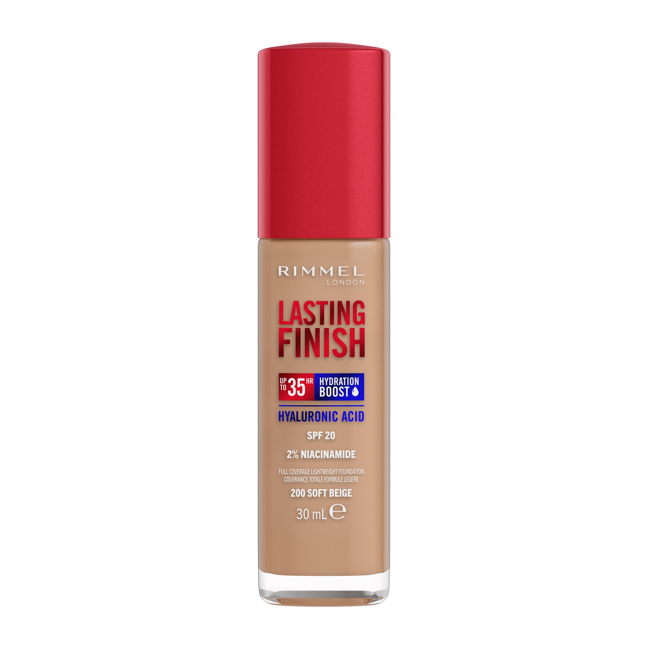 Rimmel Lasting Finish 35Hr Foundation 200 Soft Beige, Full Coverage, Hydrating, 