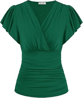 GRACE KARIN Womens Tops Dressy Casual Ruffle Sleeve Wrap Blouses