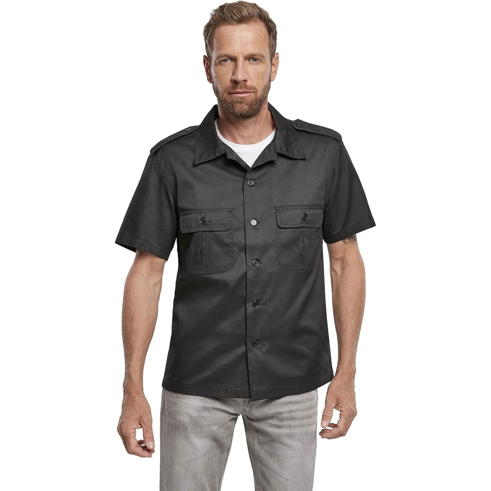 Brandit Individual Wear Men's Worker Durable Straight-Cut Button Down Short Slee