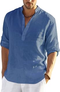 COOFANDY Men's Shirt Long Sleeve Henley Shirt Linen Shirt Cotton Casual Regular Fit Summer Shirt