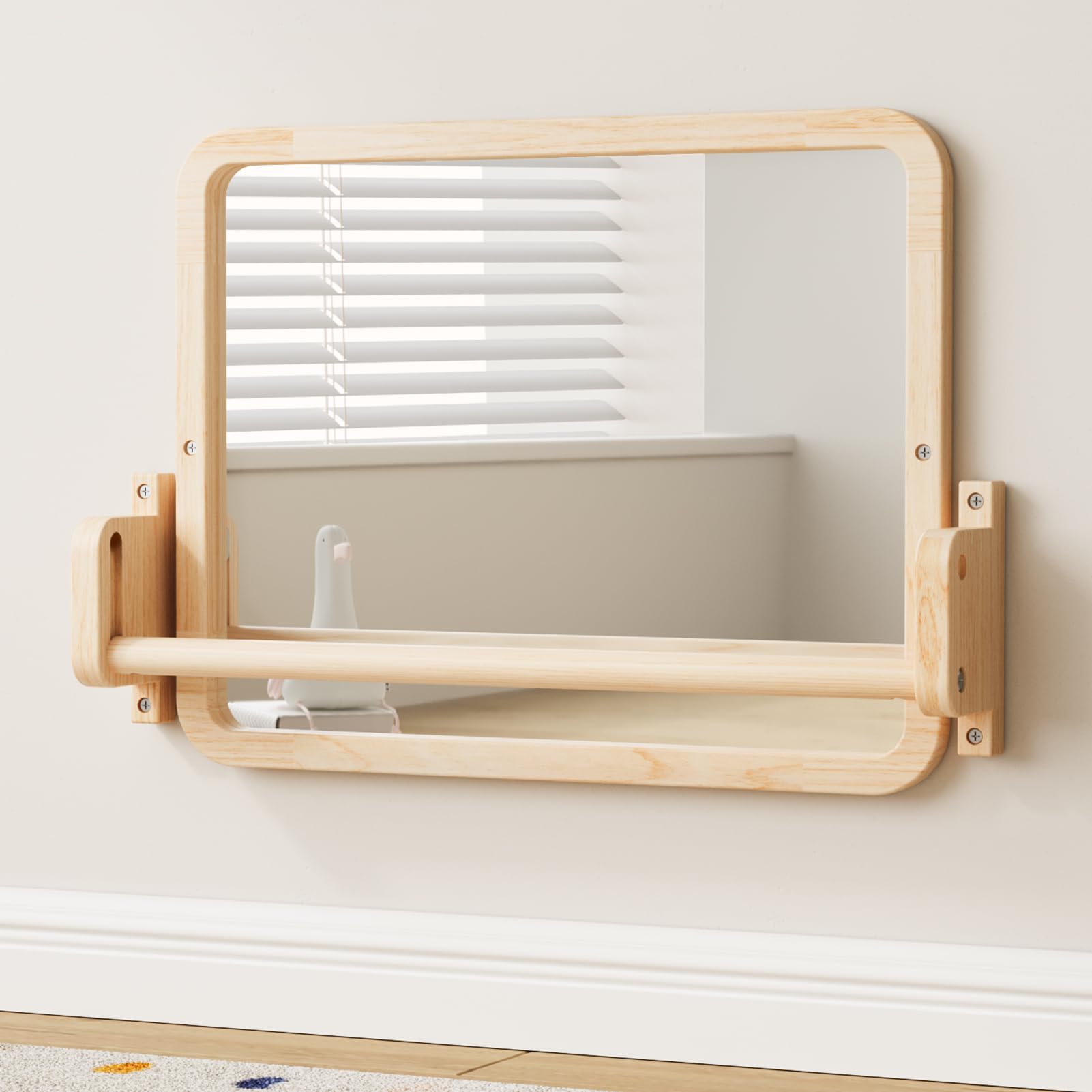 Woodtoe Montessori Mirror with Bar, Adjustable Baby Pull to Stand Toys 6M+ | Nat