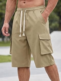 Men's cargo shorts with drawstring waist, relaxed fit, stretchy with pockets, outdoor work
