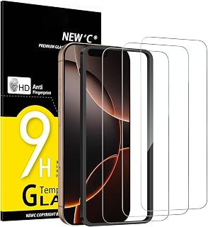 NEW'C 3 Pieces Tempered Glass for iPhone 17, 17 Pro, iPhone 16 Pro (6.3 inch), Anti-Scratch Screen Protector - Ultra Resistant - HD Clear - Easy Installation Tool Included | 3 Pezzi, HD Trasparente, 6,3 Pollici, Kit Installazione Incluso, Durezza 9H, Antigraffio, Senza Bolle