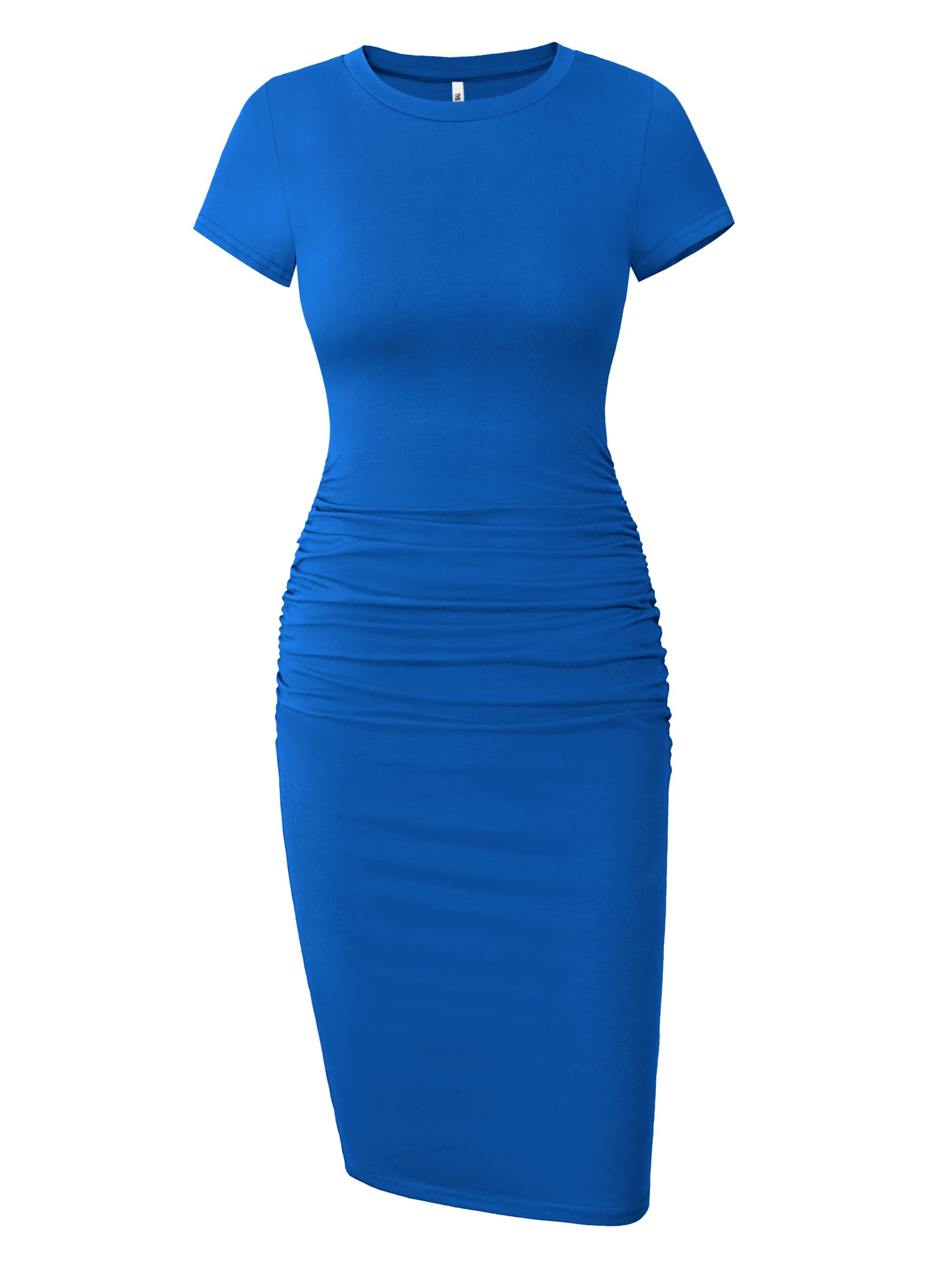 Missufe Women's Ruched Casual Sundress Knee Length Bodycon Sheath Dress (Blue, M