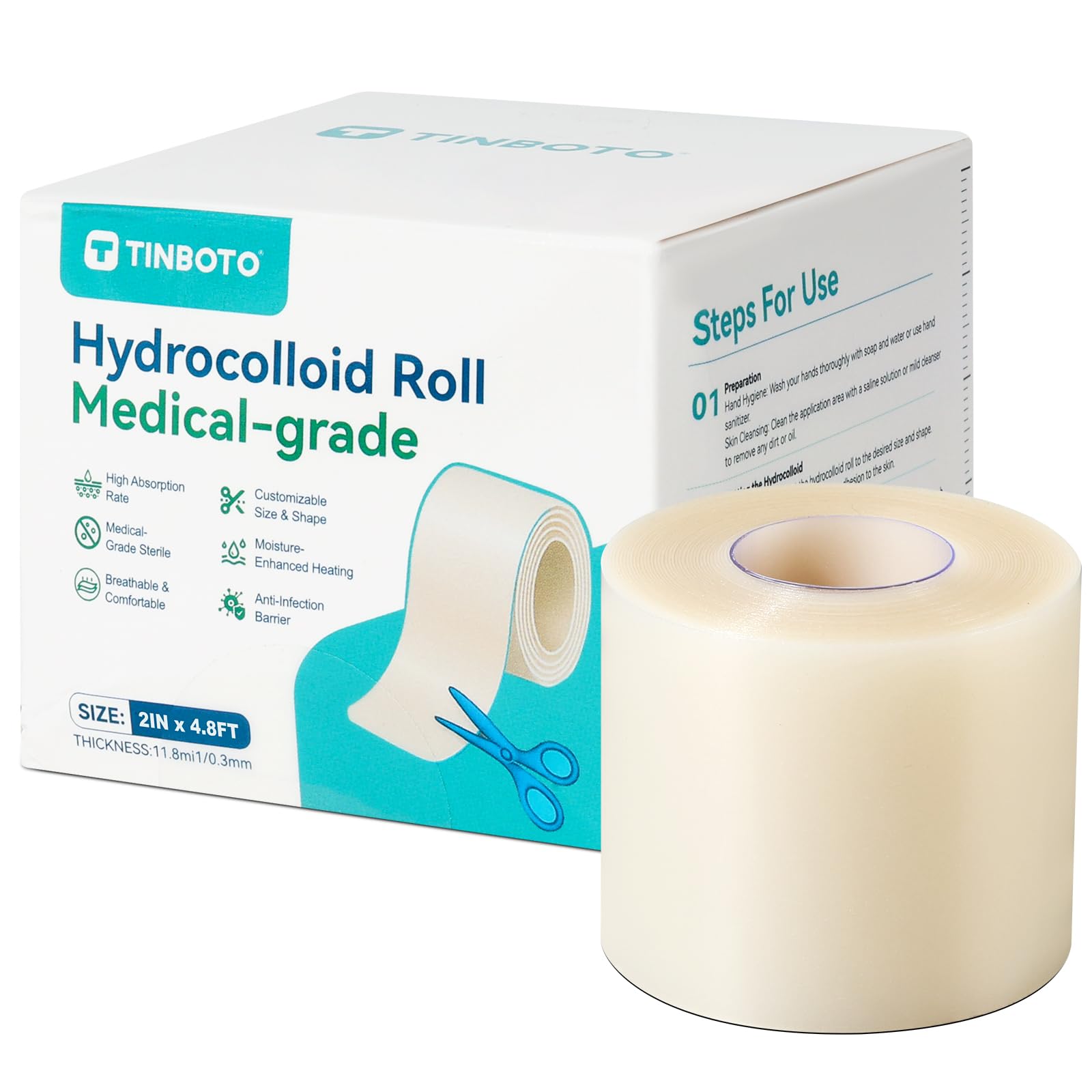 Hydrocolloid Roll for Wound Care, Hydrocolloid Bandages with Self-Adhesive, Cut-