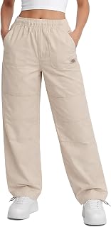 Dickies Womens High Rise Loose Baggy Cotton Pants Ankle Drawstring Hem