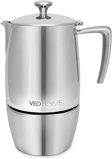 VeoHome Stovetop Espresso Coffee Maker - 10 Cups 500ml Multi-Stove Stainless Steel Induction Moka Pot - Unbreakable and Dishwasher-Safe Italian Style Caffe Machine