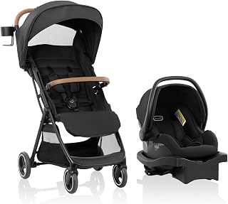 Evenflo Otto+ Travel System w/LiteMax Infant Cat Seat | Lightweight, One Hand Gravity Fold, Rear-Facing Mode 3-30lbs, Stroller use up to 55 lbs (Chia Black)