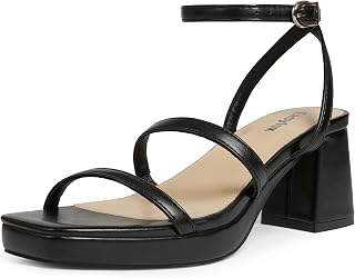 Easyfox Chunky Platform Heels for Women Open Toe Block Heeled Sandals