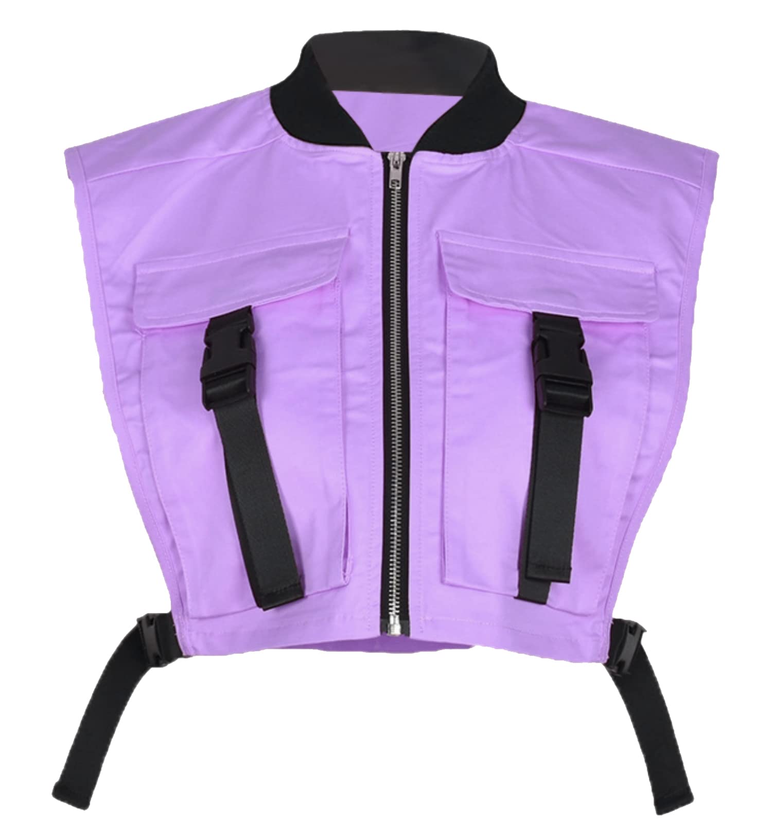 Womens Cropped Cargo Vest Sleeveless Zip Up Bubble Streetwear